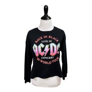 AC/DC Girl's L Large Crewneck Sweater Graphic Print Back in Black Rock n Roll